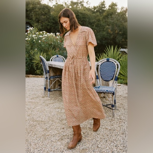 Christy Dawn (M) The Dawn Dress in Berry Dusty Red Printed Organic Cotton Midi - Picture 2 of 10